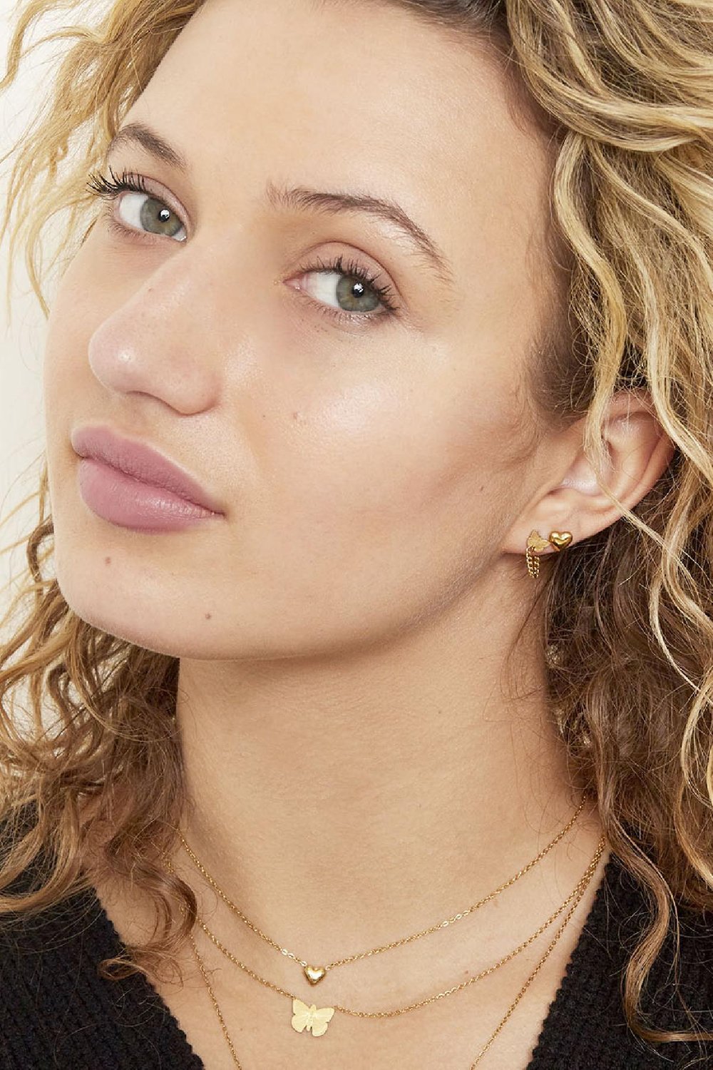 Earrings Bold Heart Gold Color Stainless Steel h5Picture3